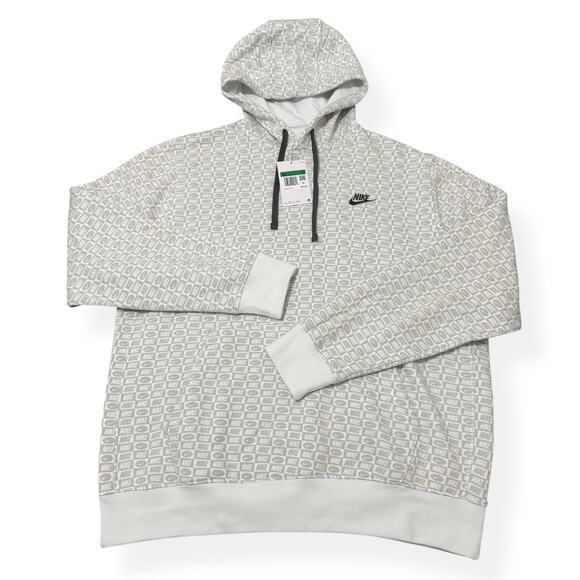 Nike Sportswear Patterned Hoodie Men XL Club Fleece Sweatshirt White HJ6886 New - Picture 7 of 7